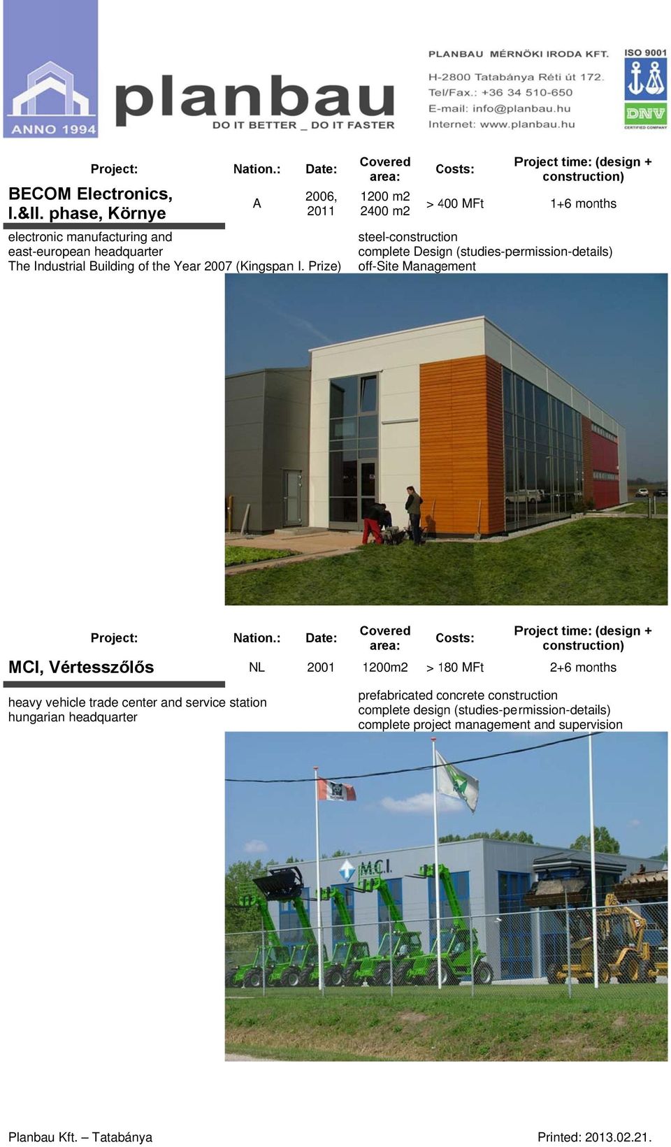 Prize) A 2006, 2011 1200 m2 > 4004 1+6 months 2400 m2 steel-construction complete Design (studies-permission-details)