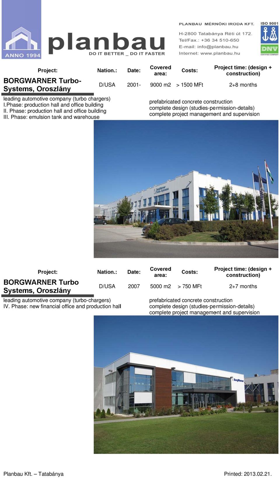 Phase: emulsion tank and warehouse 2001-9000 m2 > 1500 2+8 months complete design (studies-permission-details) complete project management and