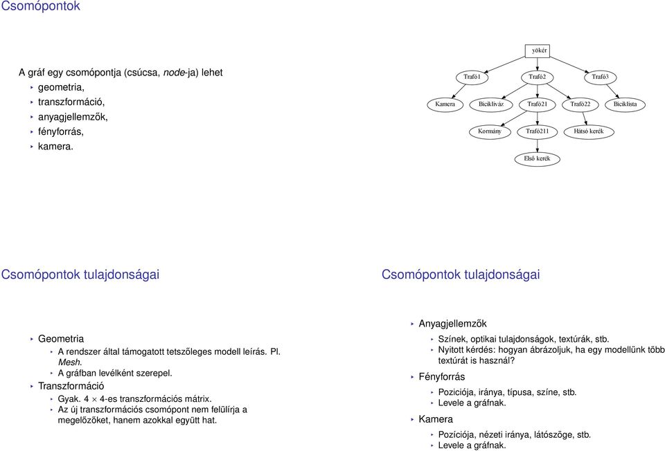 Transzformáció Gyak. 4 4-es transzformációs mátrix. Az új transzformációs csomópont nem felülírja a megelőzőket, hanem azokkal együtt hat.