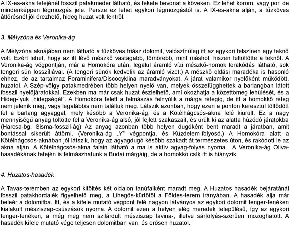 Mélyzóna és Veronika-ág A Mélyzóna aknájában nem látható a tűzköves triász dolomit, valószínűleg itt az egykori felszínen egy teknő volt.