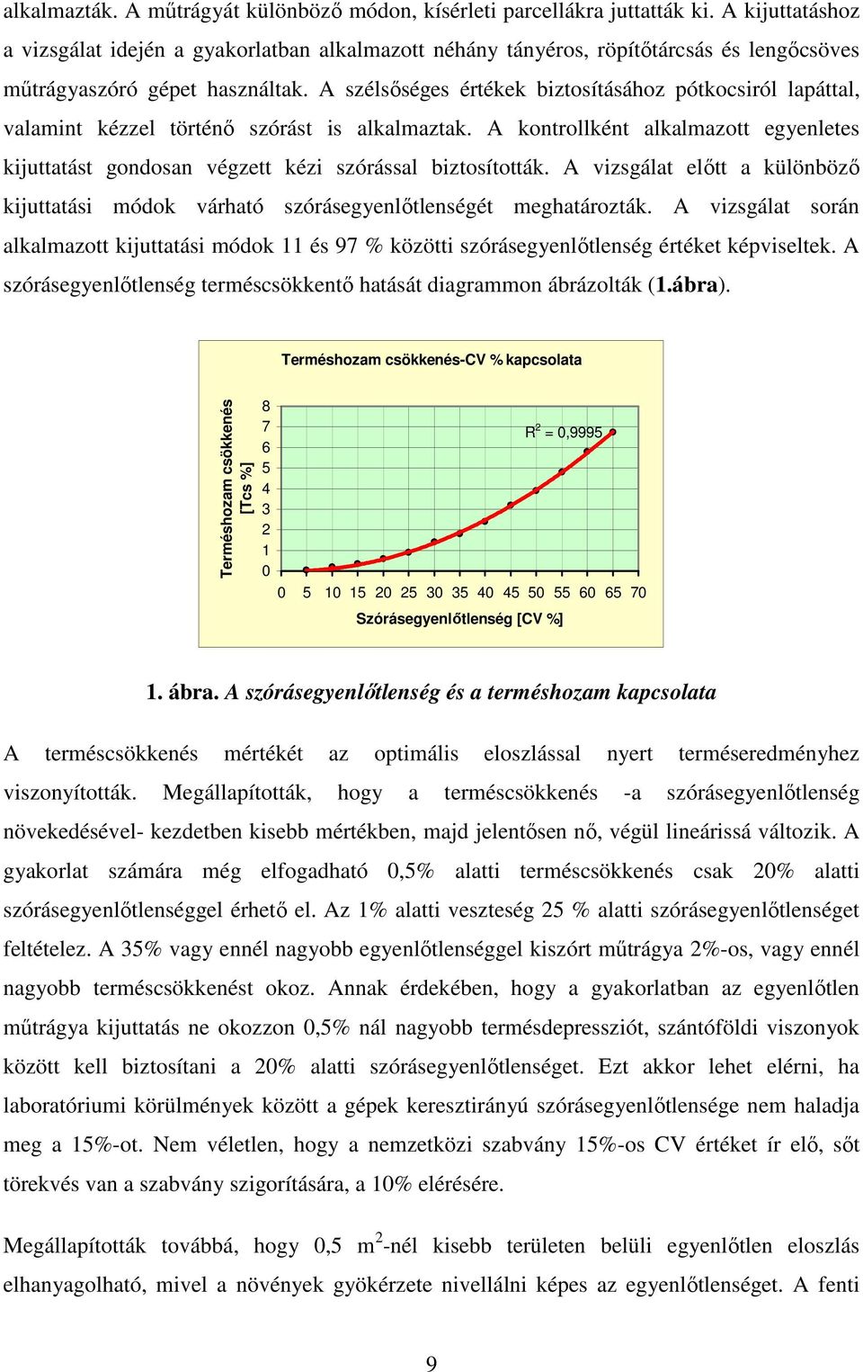 A szélsőséges értékek biztosításához pótkocsiról lapáttal, valamint kézzel történő szórást is alkalmaztak.