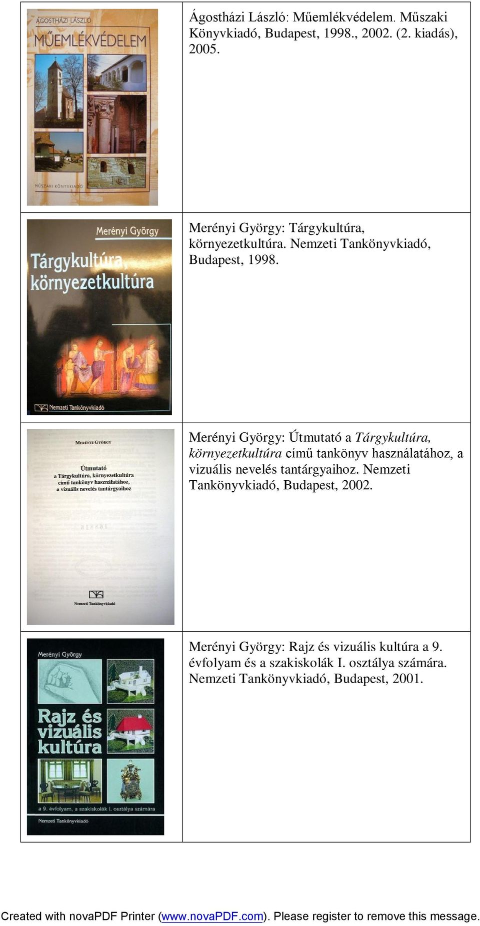 Merényi György: Útmutató a Tárgykultúra, környezetkultúra című tankönyv használatához, a vizuális nevelés