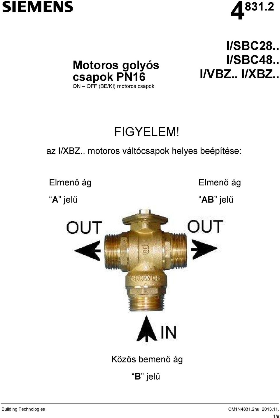 csapok I/SBC28.. I/SBC48.. I/VBZ.. I/XBZ.. FIGYELEM!