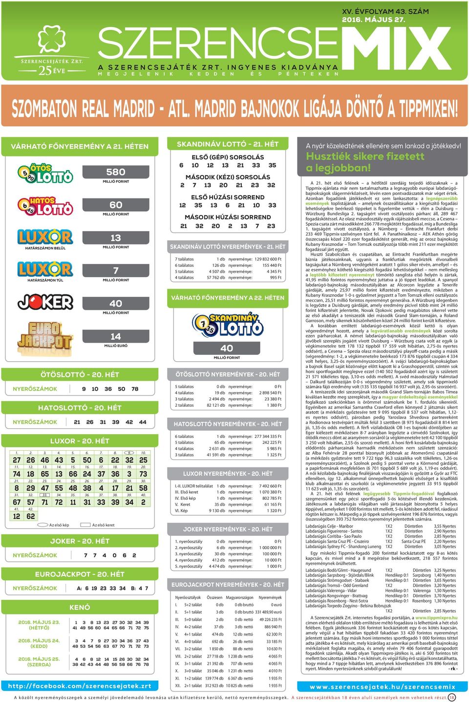 hét nyerőszámok joker -. hét nyerőszámok eurojackpot -. hét nyerőszámok a: b:. május. (hétfő). május. (kedd). május. (szerda) luxor -. hét.......................................... Az első kép kenó Az első keret http://facebook.