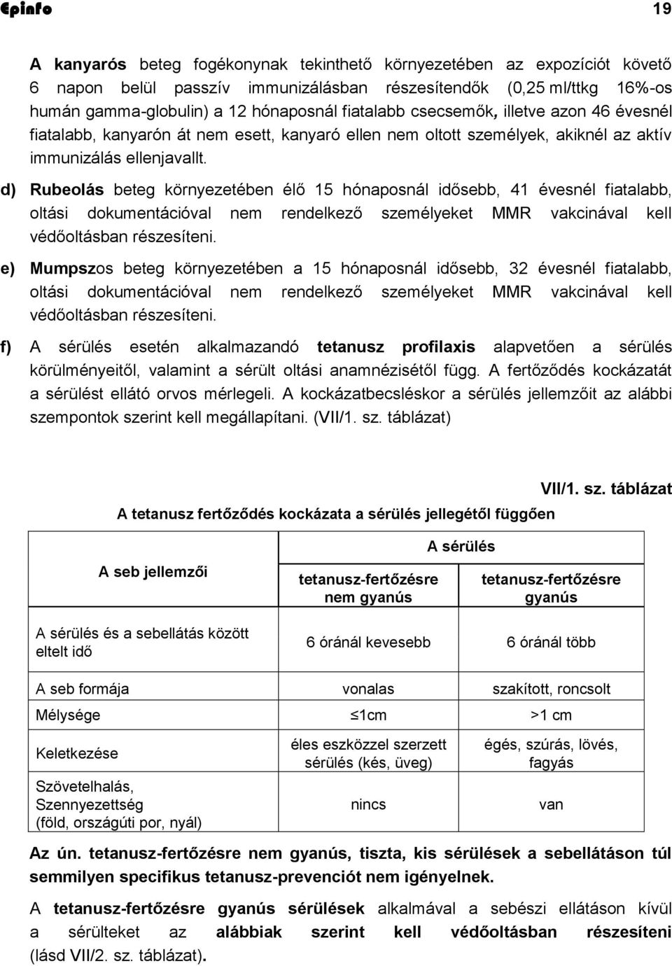 d) Rubeolás beteg környezetében élő 15 hónaposnál idősebb, 41 évesnél fiatalabb, oltási dokumentációval nem rendelkező személyeket MMR vakcinával kell védőoltásban részesíteni.