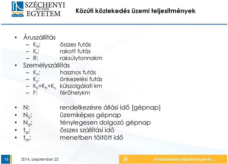 s külszolgálati km F: férőhelykm N: rendelkezésre állási idő [gépnap] N ü : üzemképes