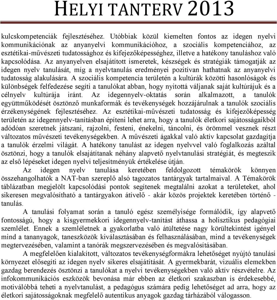 hatékony tanuláshoz való kapcsolódása.