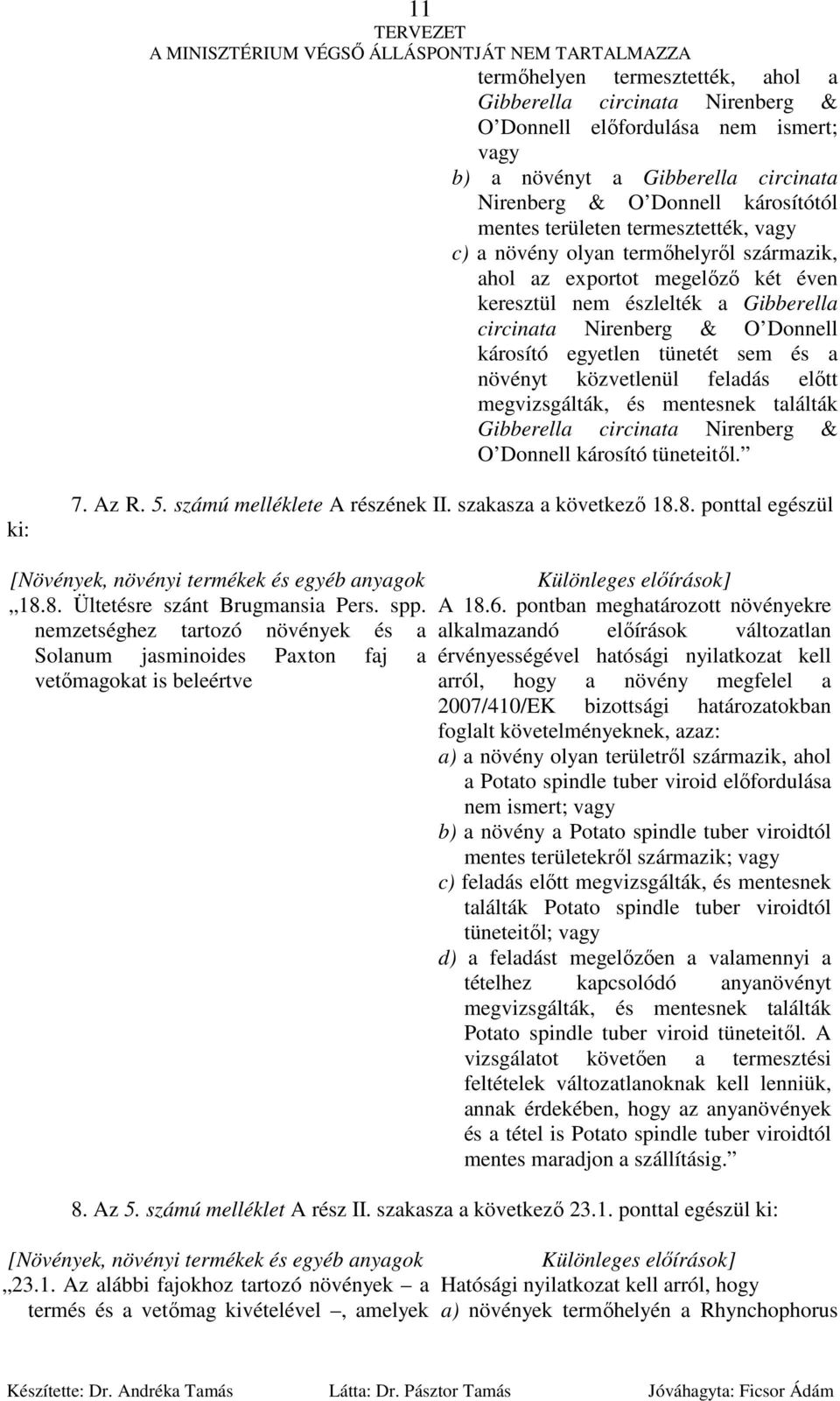 a növényt közvetlenül feladás elıtt megvizsgálták, és mentesnek találták Gibberella circinata Nirenberg & O Donnell károsító tüneteitıl. ki: 7. Az R. 5. számú melléklete A részének II.