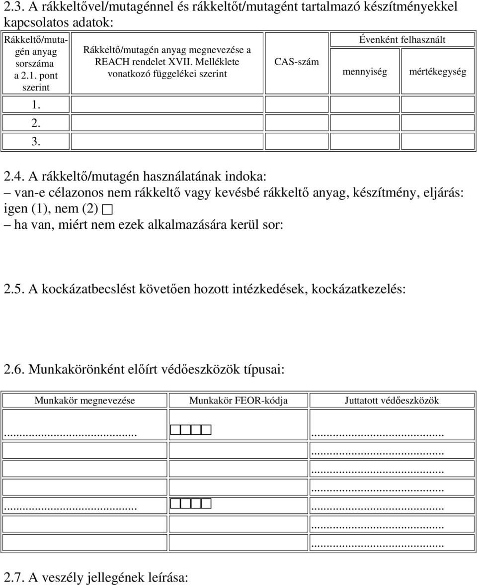 A rákkeltı/mutagén használatának indoka: van-e célazonos nem rákkeltı vagy kevésbé rákkeltı anyag, készítmény, eljárás: igen (1), nem (2) ha van, miért nem ezek alkalmazására