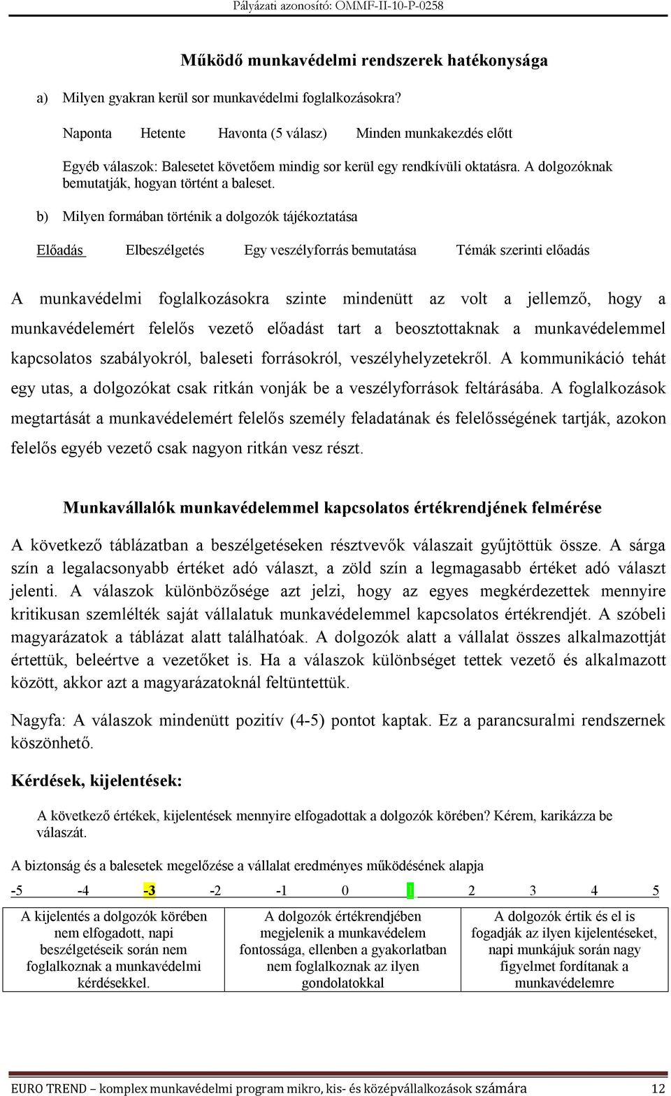 b) Milyen formában történik a dolgozók tájékoztatása Előadás Elbeszélgetés Egy veszélyforrás bemutatása Témák szerinti előadás A munkavédelmi foglalkozásokra szinte mindenütt az volt a jellemző, hogy