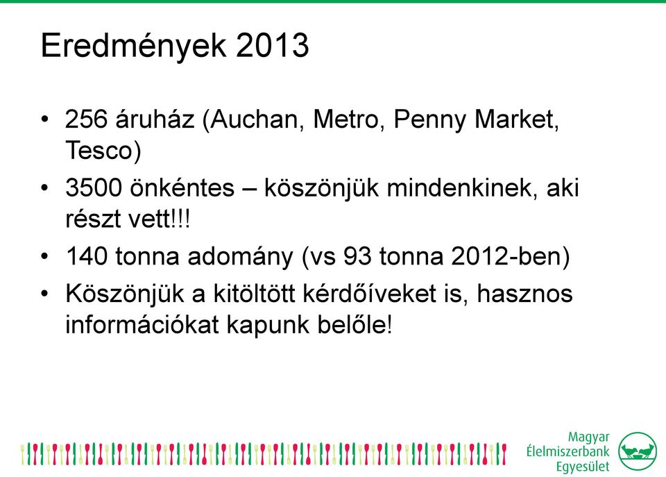 !! 140 tonna adomány (vs 93 tonna 2012-ben) Köszönjük a