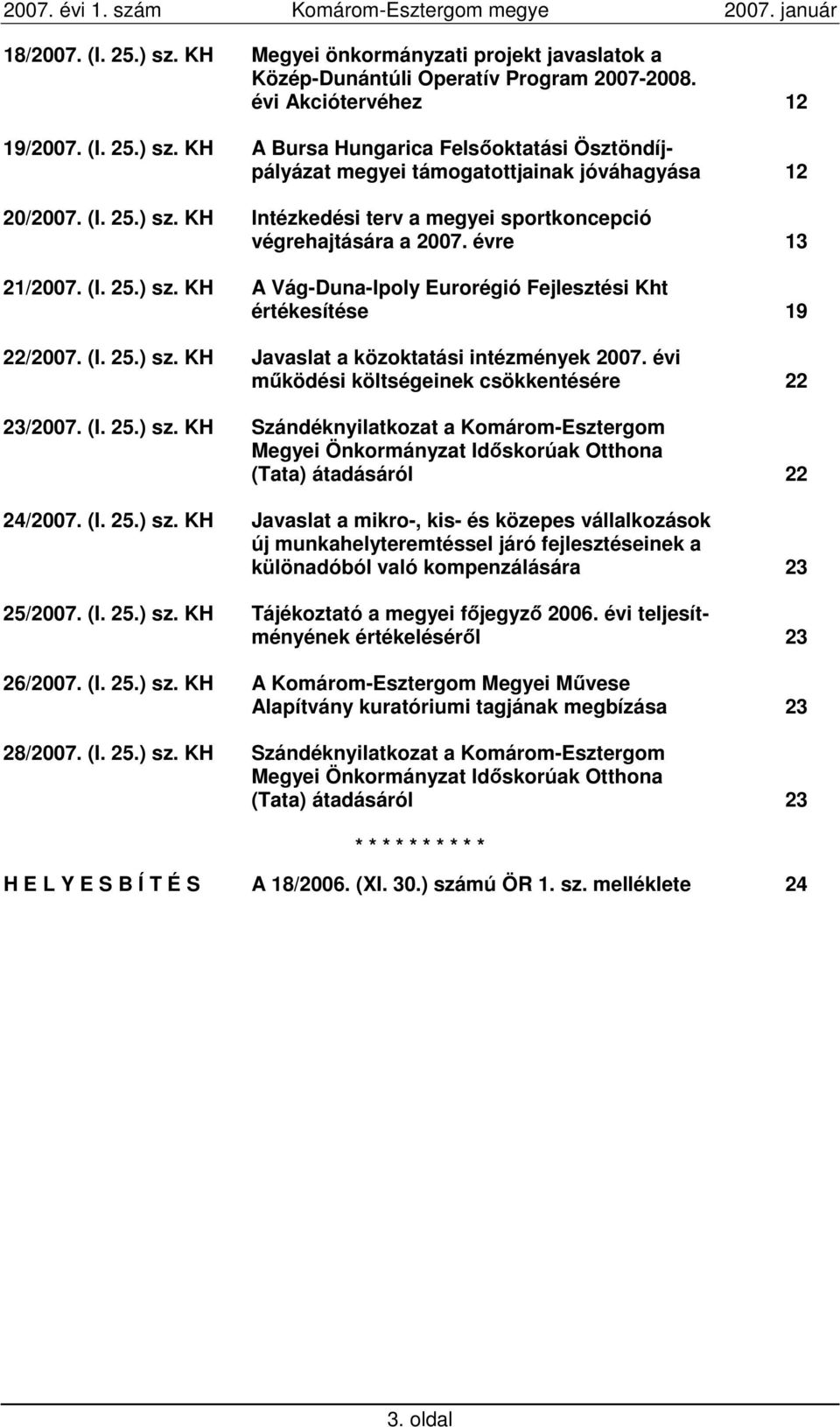 évi mőködési költségeinek csökkentésére 22 23/2007. (I. 25.) sz.