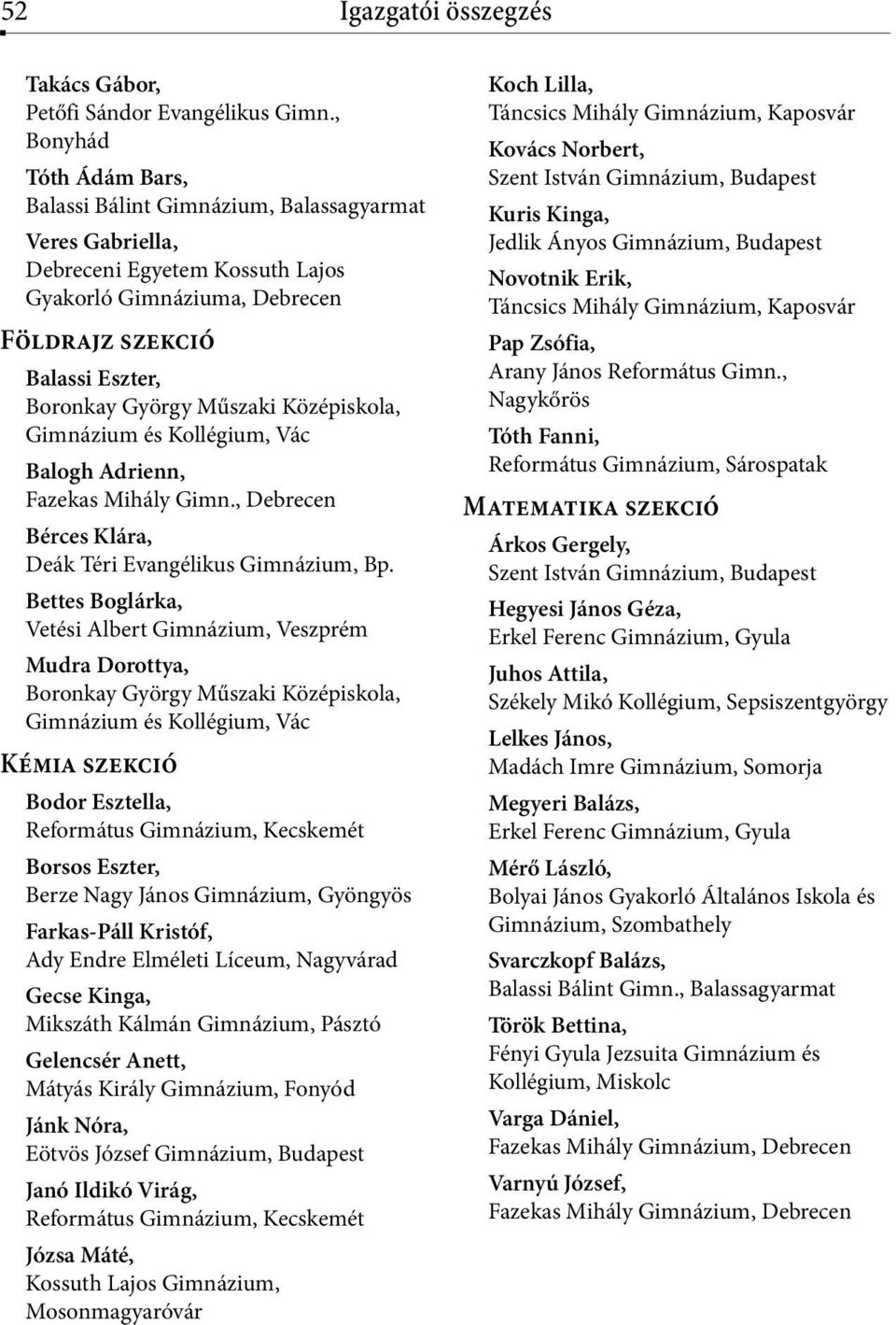 Műszaki Középiskola, Gimnázium és Kollégium, Vác Balogh Adrienn, Fazekas Mihály Gimn., Debrecen Bérces Klára, Deák Téri Evangélikus Gimnázium, Bp.