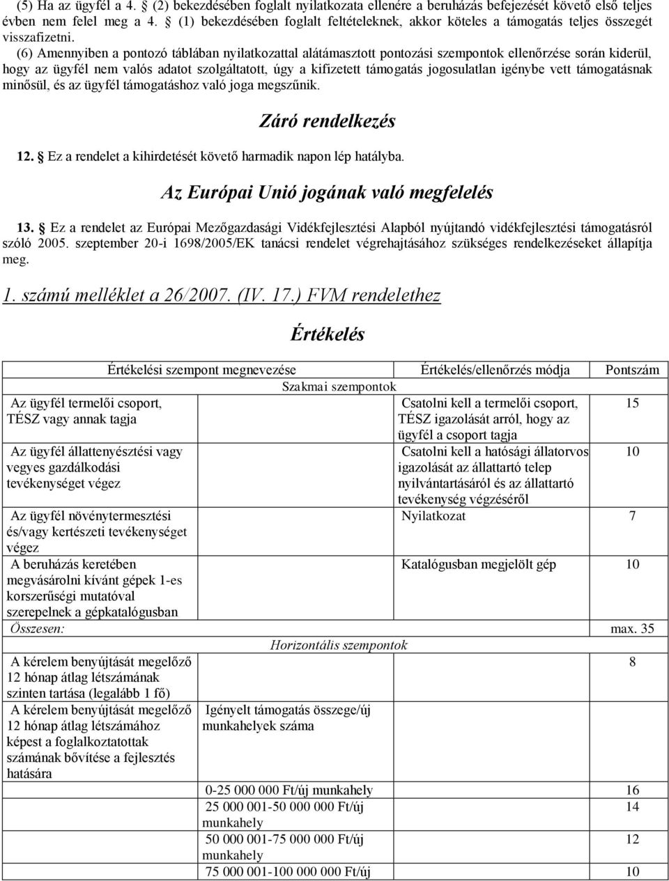 (6) Amennyiben a pontozó táblában nyilatkozattal alátámasztott pontozási szempontok ellenőrzése során kiderül, hogy az ügyfél nem valós adatot szolgáltatott, úgy a kifizetett támogatás jogosulatlan