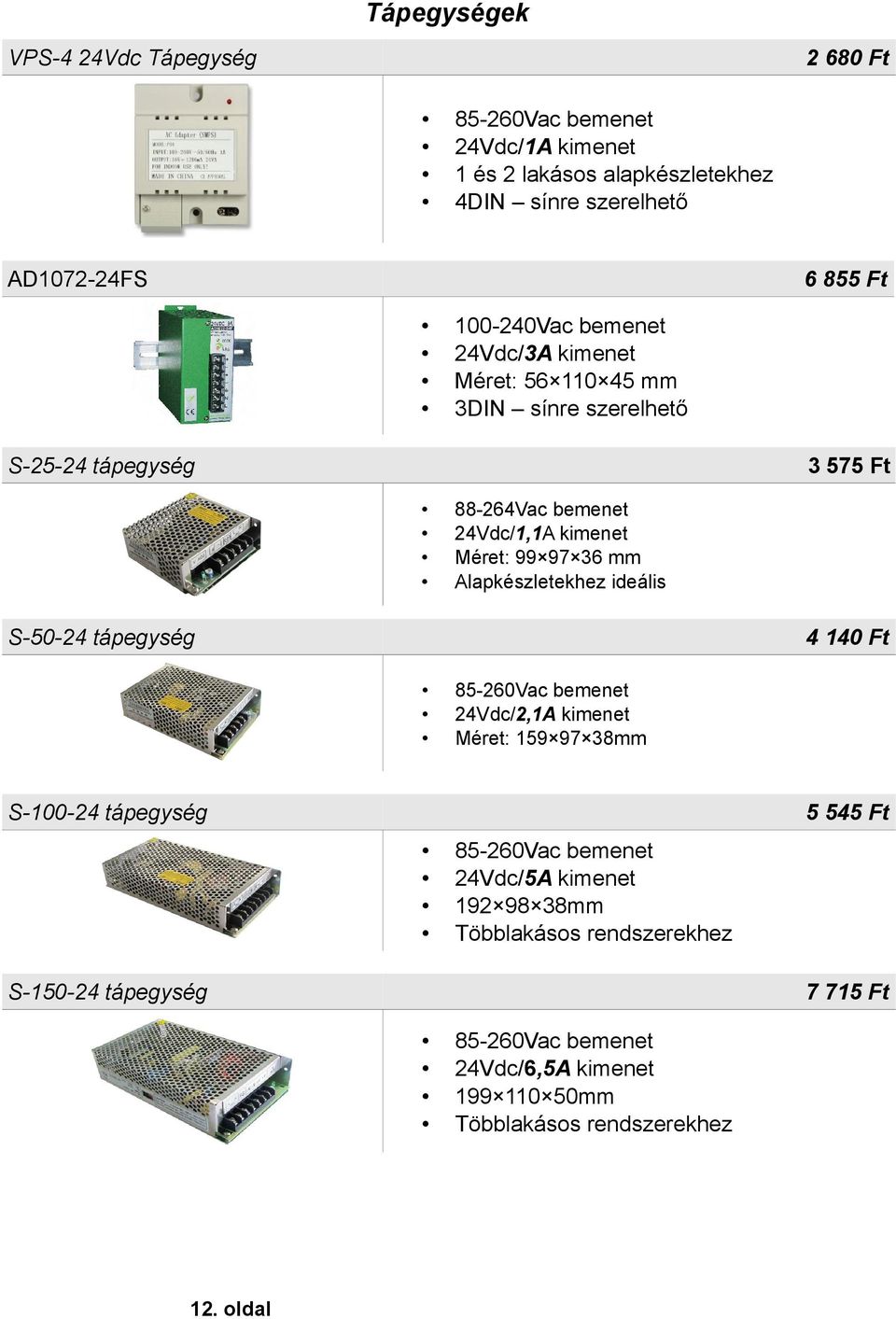 mm Alapkészletekhez ideális S-50-24 tápegység 4 140 Ft 85-260Vac bemenet 24Vdc/2,1A kimenet Méret: 159 97 38mm S-100-24 tápegység S-150-24 tápegység 85-260Vac