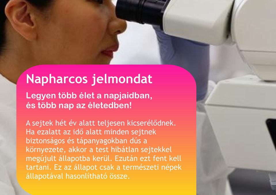 Ha ezalatt az idő alatt minden sejtnek biztonságos és tápanyagokban dús a környezete, akkor