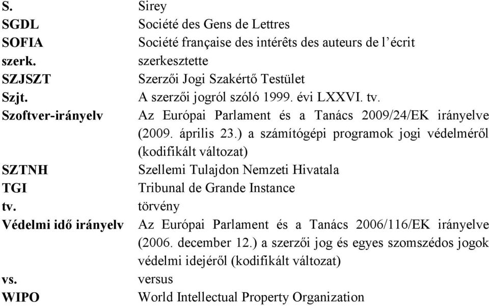 ) a számítógépi programok jogi védelméről (kodifikált változat) SZTNH Szellemi Tulajdon Nemzeti Hivatala TGI Tribunal de Grande Instance tv.