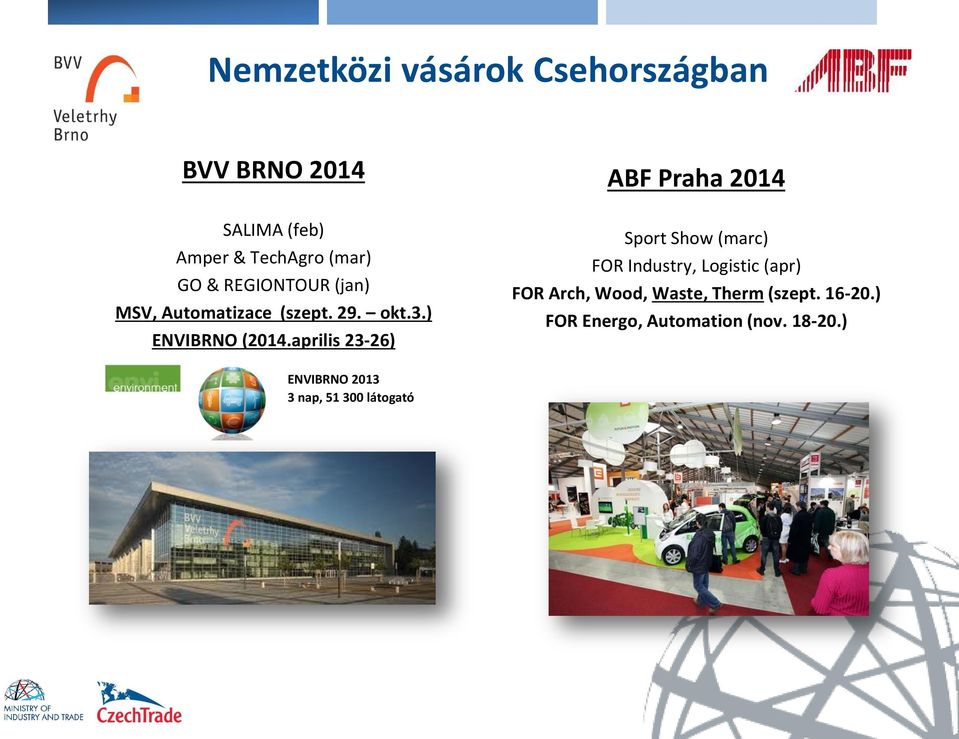 aprilis 23-26) ABF Praha 2014 Sport Show (marc) FOR Industry, Logistic (apr) FOR Arch,