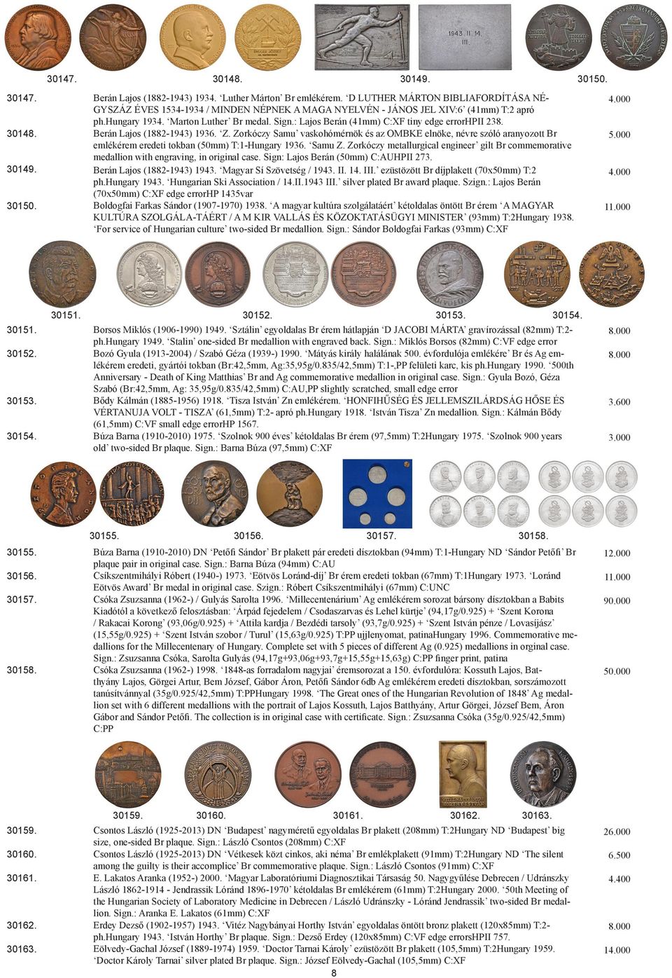 : Lajos Berán (41mm) C:XF tiny edge errorhpii 238. Berán Lajos (1882-1943) 1936. Z.