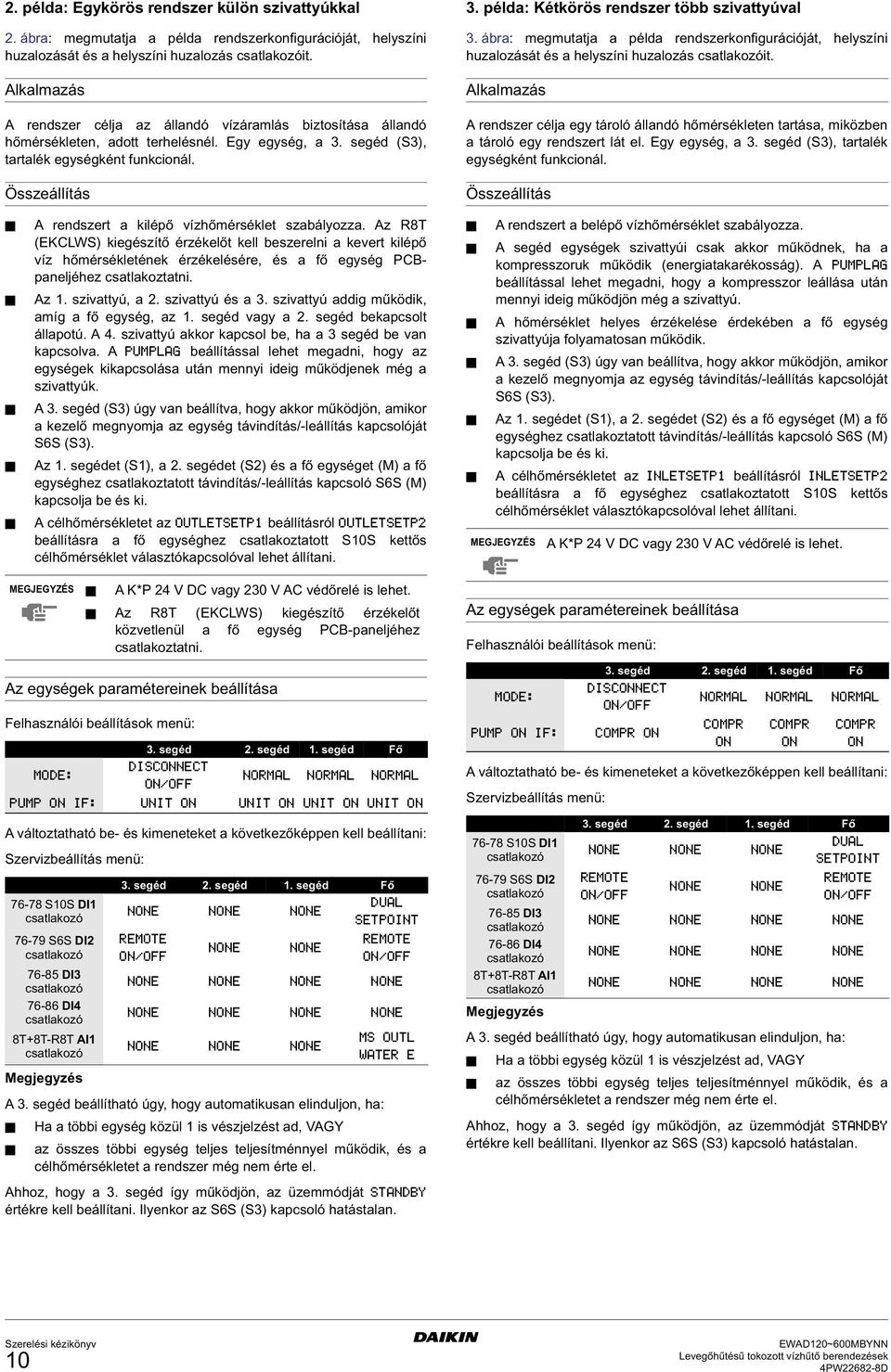 példa: Kétkörös rendszer több szivattyúval 3. ábra: megmutatja a példa rendszerkonfigurációját, helyszíni huzalozását és a helyszíni huzalozás it.