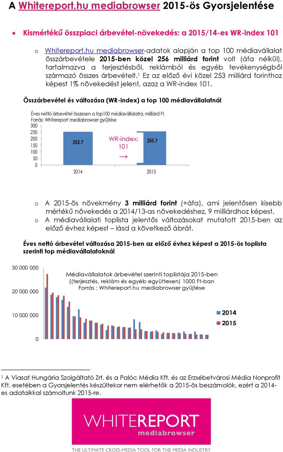 árbevételt. 1 Ez az előző évi közel 253 milliárd frinthz képest 1% növekedést jelent, azaz a WR-index 101.