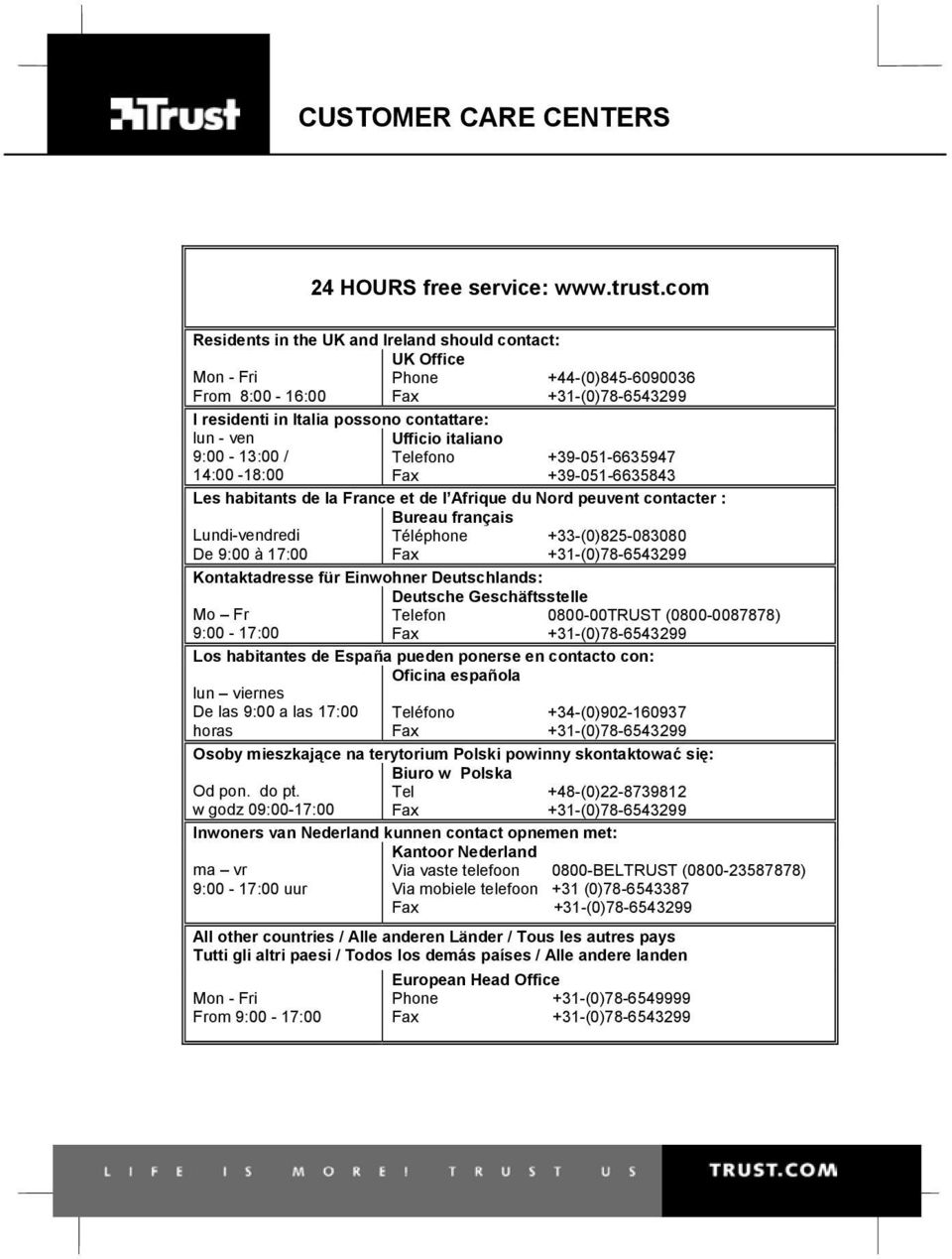 Telefono +39-051-6635947 14:00-18:00 Fax +39-051-6635843 Les habitants de la France et de l Afrique du Nord peuvent contacter : Lundi-vendredi De 9:00 à 17:00 Bureau français Téléphone