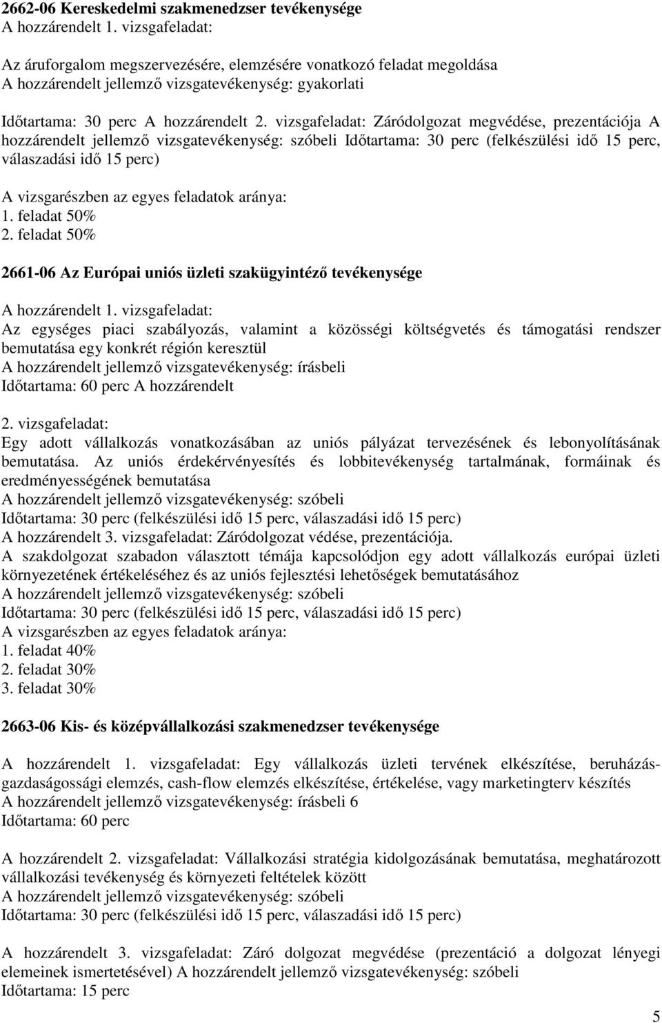 feladat 50% 2661-06 Az Európai uniós üzleti szakügyintéző tevékenysége Az egységes piaci szabályozás, valamint a közösségi költségvetés és támogatási rendszer bemutatása egy konkrét régión keresztül