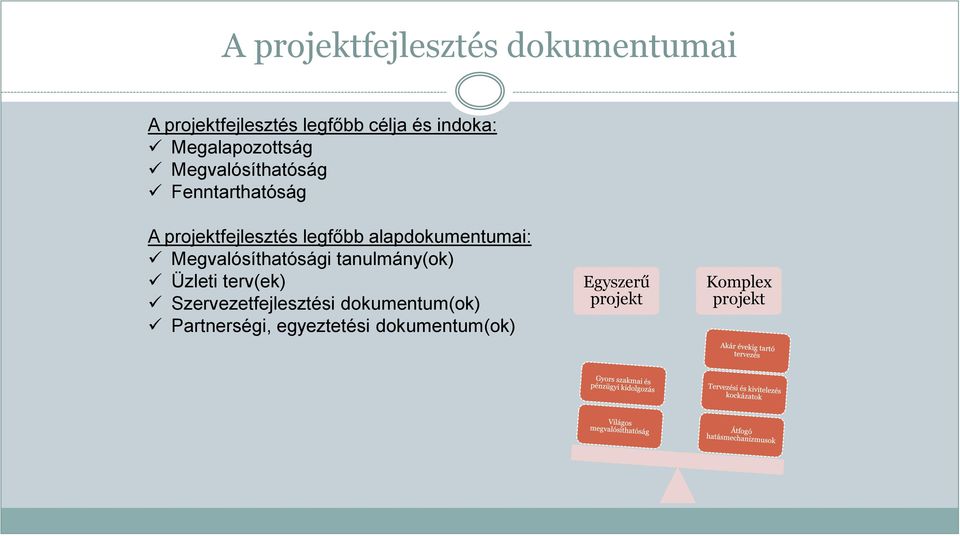 alapdokumentumai: Megvalósíthatósági tanulmány(ok) Üzleti terv(ek)