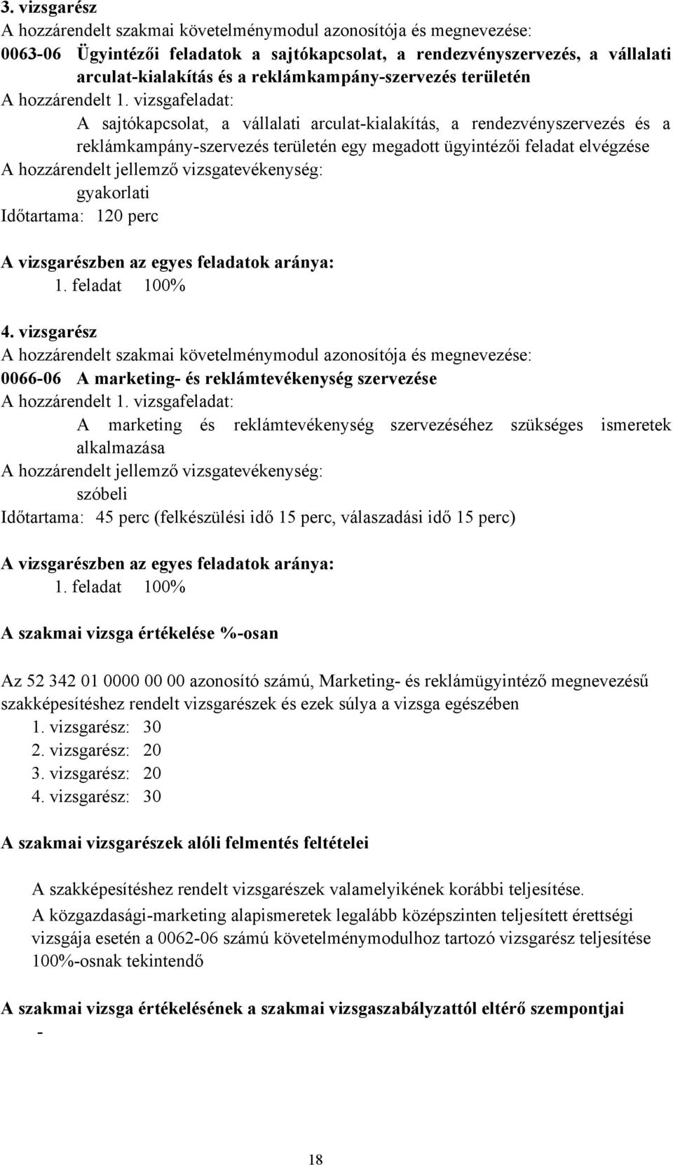 vizsgafeladat: A sajtókapcsolat, a vállalati arculat-kialakítás, a rendezvényszervezés és a reklámkampány-szervezés területén egy megadott ügyintézői feladat elvégzése A hozzárendelt jellemző