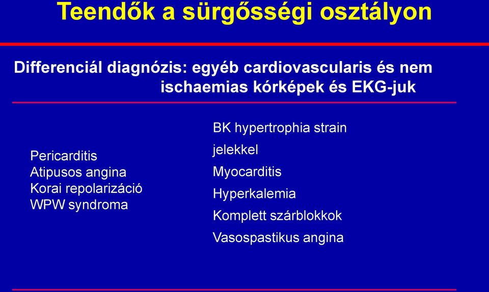 Atipusos angina Korai repolarizáció WPW syndroma BK hypertrophia