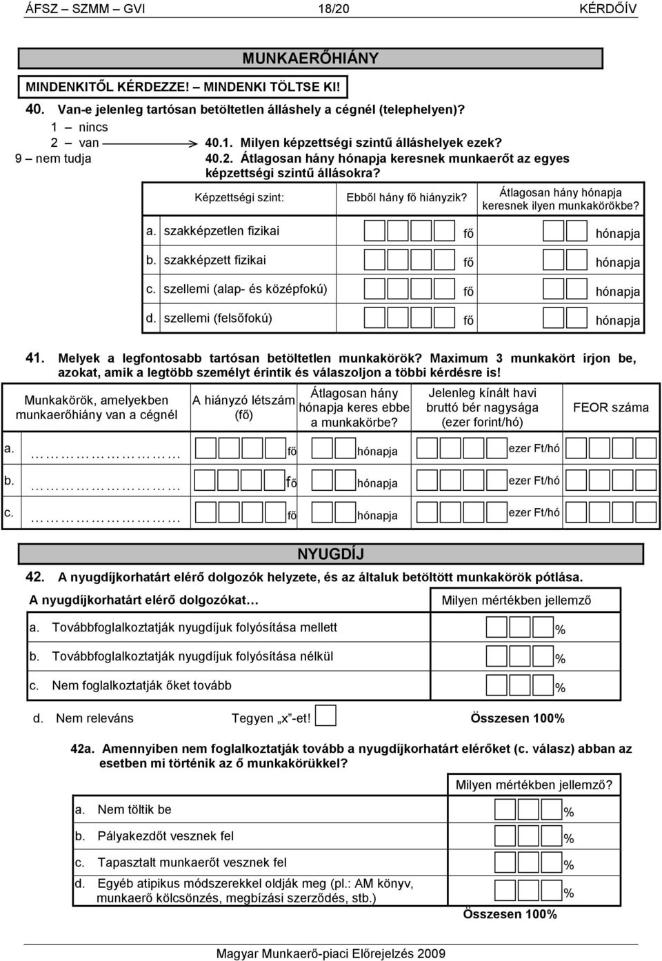 szakképzett fizikai hónapja c. szellemi (alap- és középfokú) hónapja d. szellemi (felsıfokú) hónapja 41. Melyek a legfontosabb tartósan betöltetlen munkakörök?