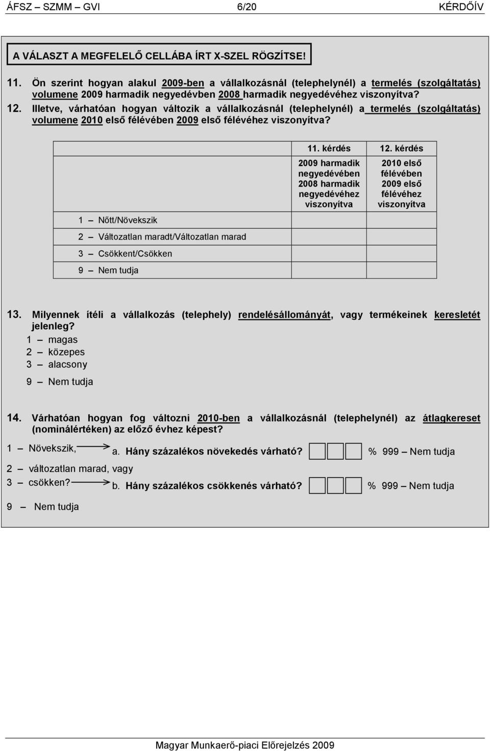 Illetve, várhatóan hogyan változik a vállalkozásnál (telephelynél) a termelés (szolgáltatás) volumene 2010 elsı félévében 2009 elsı félévéhez viszonyítva?