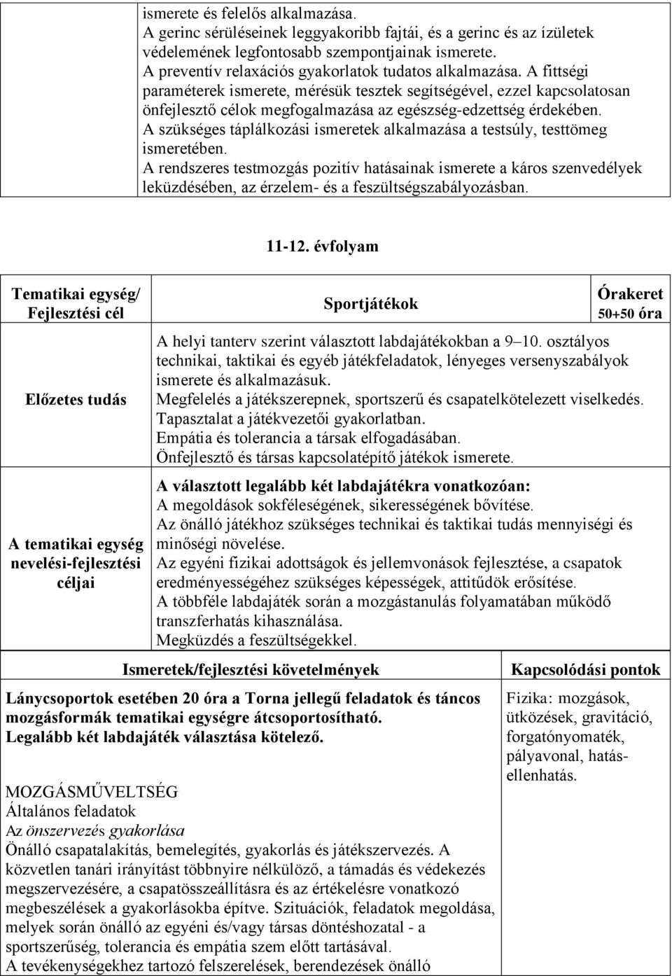 A fittségi paraméterek ismerete, mérésük tesztek segítségével, ezzel kapcsolatosan önfejlesztő célok megfogalmazása az egészség-edzettség érdekében.
