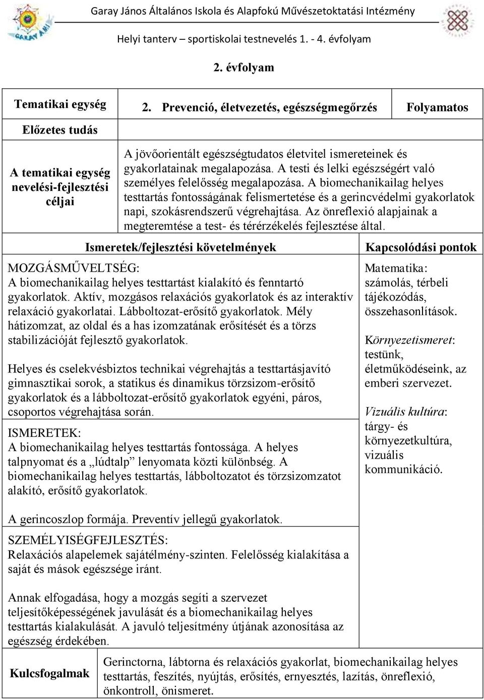 A biomechanikailag helyes testtartás fontosságának felismertetése és a gerincvédelmi gyakorlatok napi, szokásrendszerű végrehajtása.