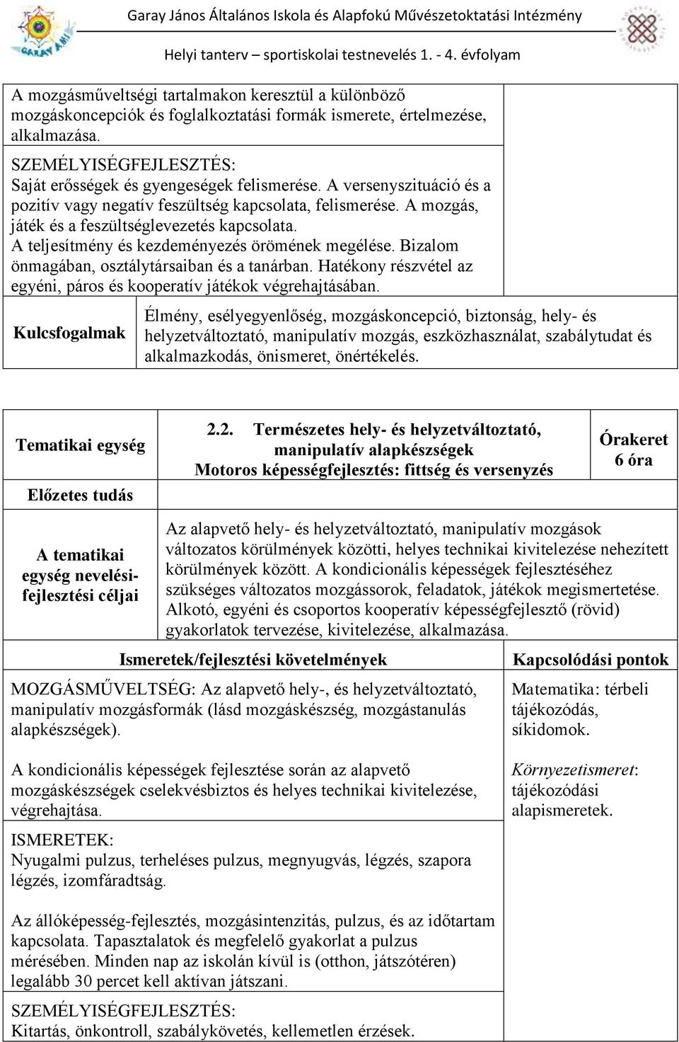 Bizalom önmagában, osztálytársaiban és a tanárban. Hatékony részvétel az egyéni, páros és kooperatív játékok végrehajtásában.