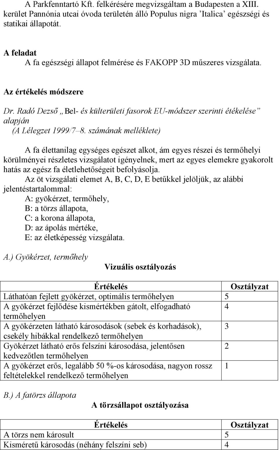 Radó Dezső Bel- és külterületi fasorok EU-módszer szerinti étékelése alapján (A Lélegzet 1999/7 8.