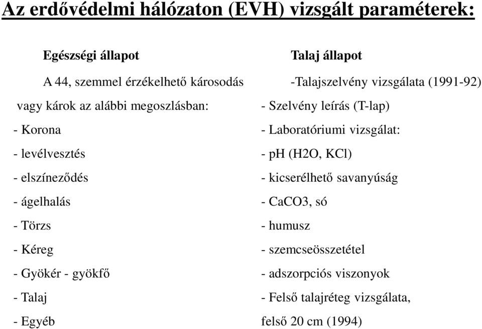 Talaj állapot -Talajszelvény vizsgálata (1991-92) - Szelvény leírás (T-lap) - Laboratóriumi vizsgálat: - ph (H2O, KCl) -