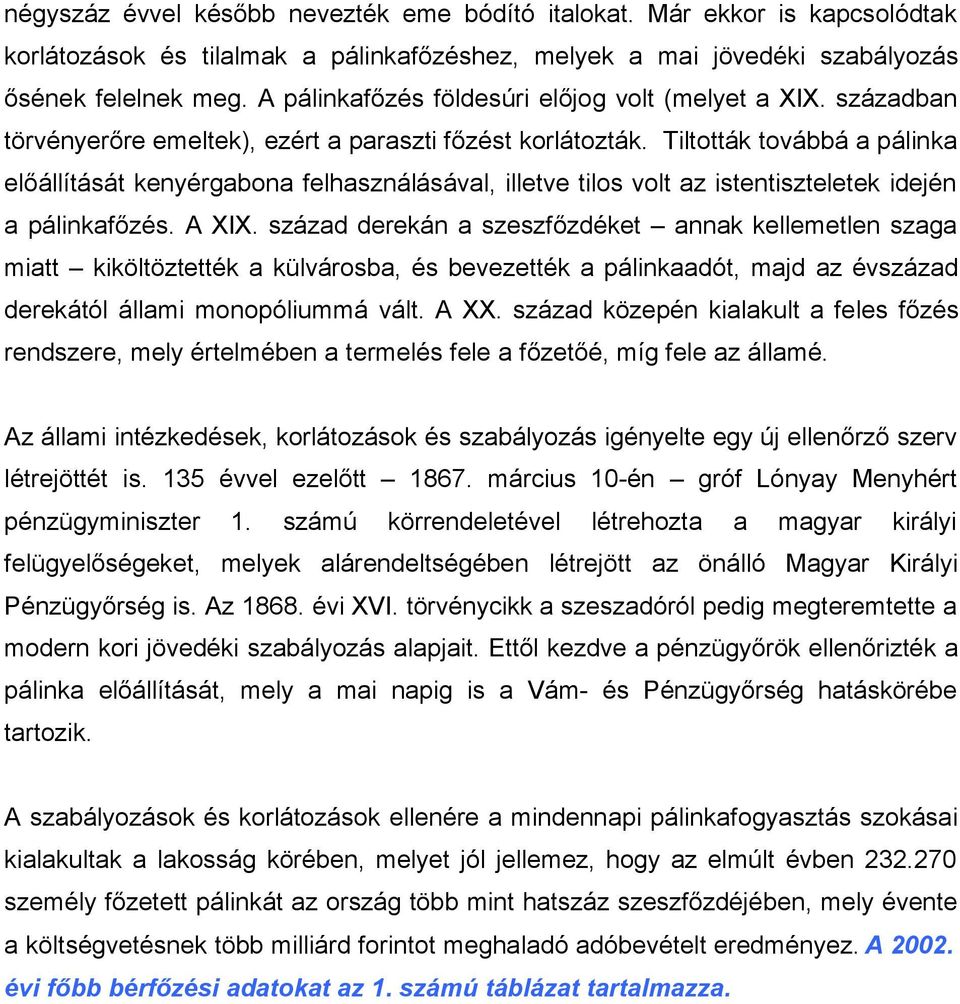 Tiltották továbbá a pálinka előállítását kenyérgabona felhasználásával, illetve tilos volt az istentiszteletek idején a pálinkafőzés. A XIX.