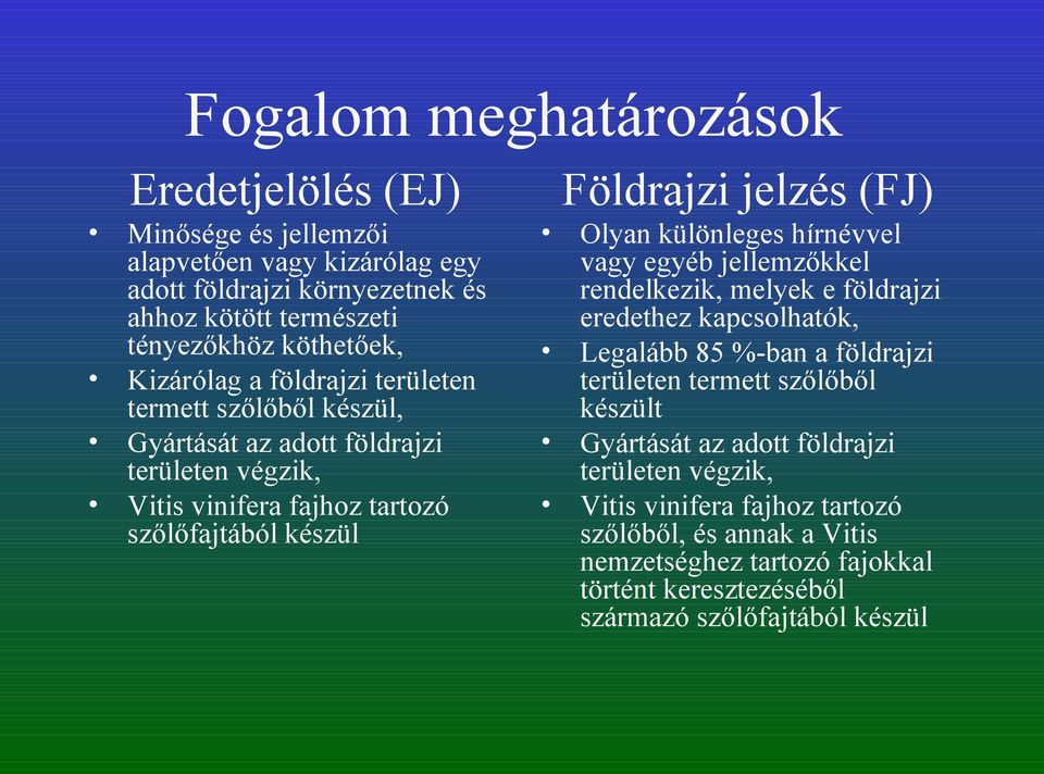 Olyan különleges hírnévvel vagy egyéb jellemzőkkel rendelkezik, melyek e földrajzi eredethez kapcsolhatók, Legalább 85 %-ban a földrajzi területen termett szőlőből készült