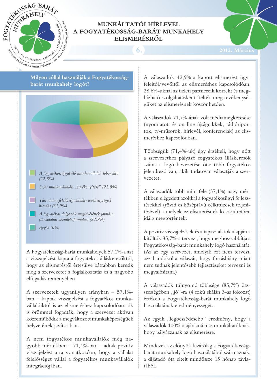 A válaszadók 71,7%-ának volt médiamegkeresése (nyomtatott és on-line újságcikkek, rádióriportok, tv-mûsorok, hírlevél, konferenciák) az elismeréshez kapcsolódóan.