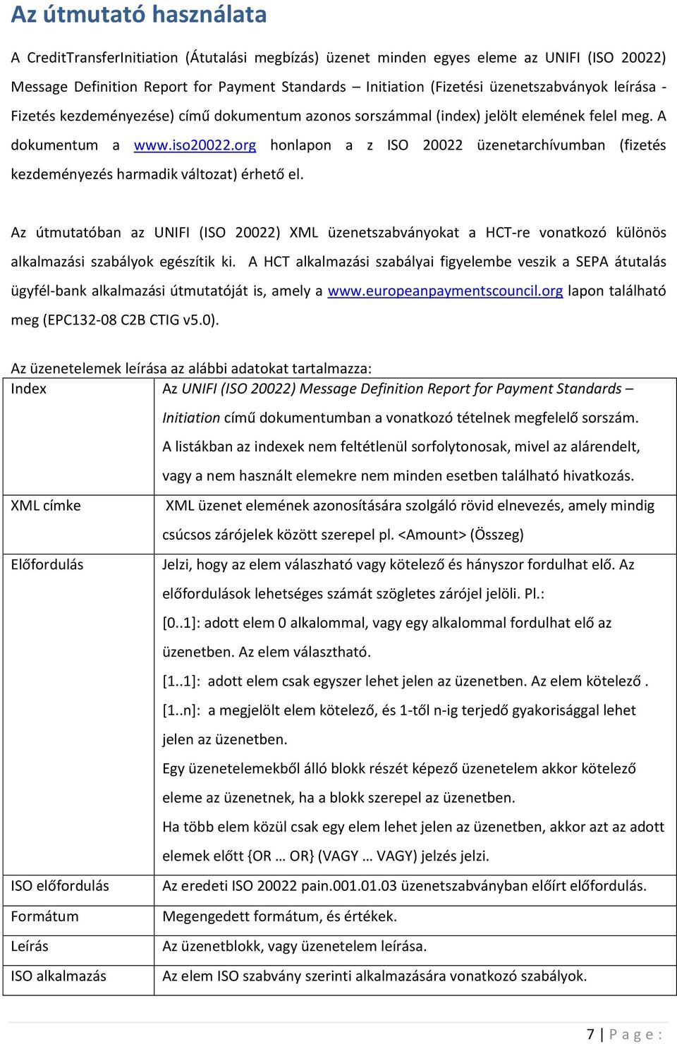 org honlapon a z ISO 20022 üzenetarchívumban (fizetés kezdeményezés harmadik változat) érhető el.