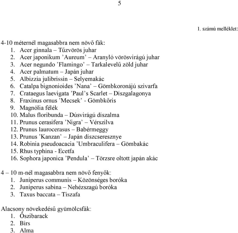 Fraxinus ornus Mecsek - Gömbkőris 9. Magnólia félék 10. Malus floribunda Dúsvirágú díszalma 11. Prunus cerasifera Nigra Vérszilva 12. Prunus laurocerasus Babérmeggy 13.