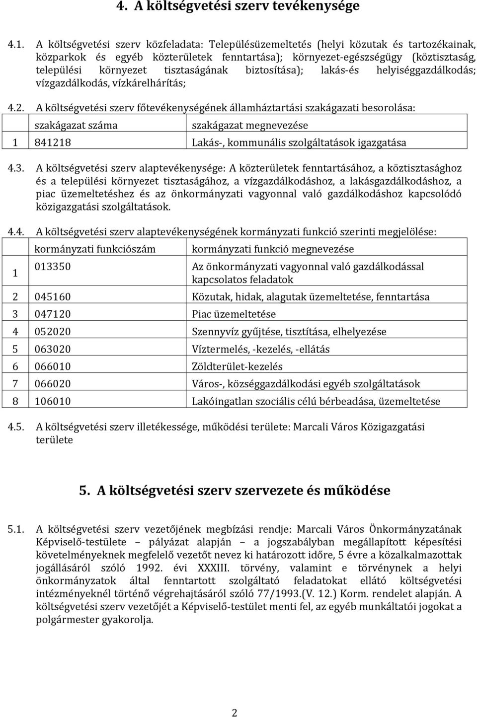 tisztaságának biztosítása); lakás-és helyiséggazdálkodás; vízgazdálkodás, vízkárelhárítás; 4.2.