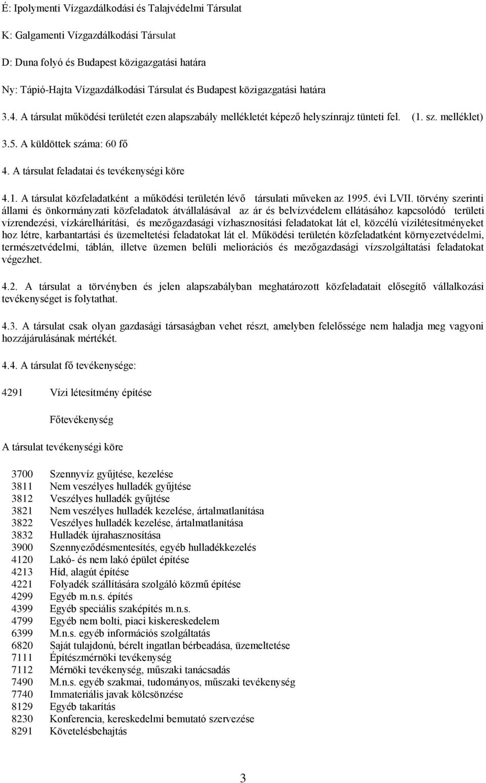 A társulat feladatai és tevékenységi köre 4.1. A társulat közfeladatként a működési területén lévő társulati műveken az 1995. évi LVII.