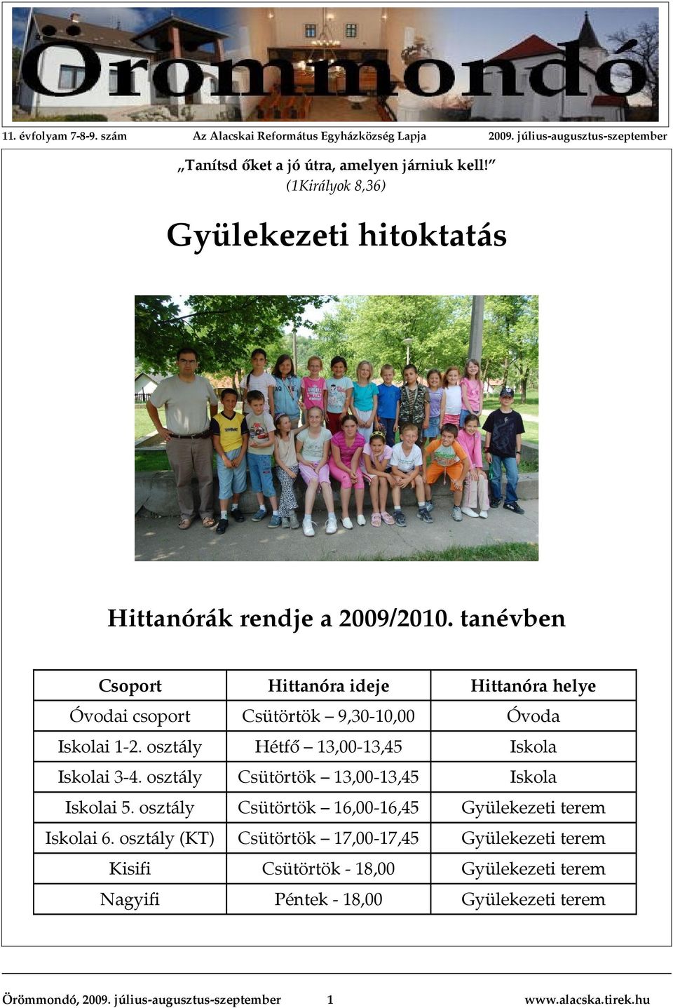tanévben Csoport Hittanóra ideje Hittanóra helye Óvodai csoport Csütörtök 9,30-10,00 Óvoda Iskolai 1-2. osztály Hétfő 13,00-13,45 Iskola Iskolai 3-4.