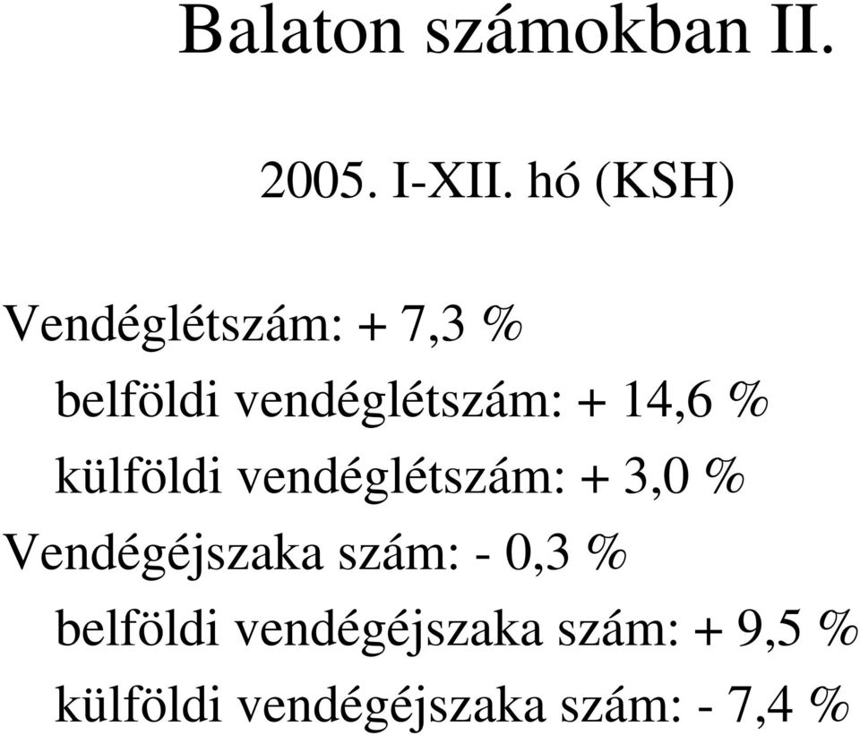 14,6 % külföldi vendéglétszám: + 3,0 % Vendégéjszaka szám: