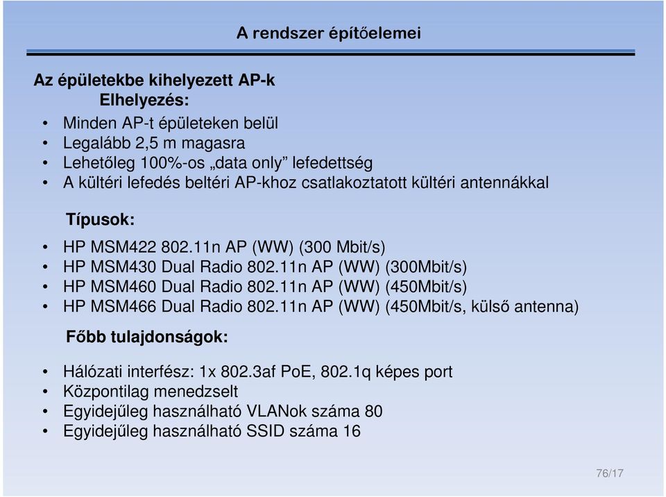 11n AP (WW) (300Mbit/s) HP MSM460 Dual Radio 802.11n AP (WW) (450Mbit/s) HP MSM466 Dual Radio 802.