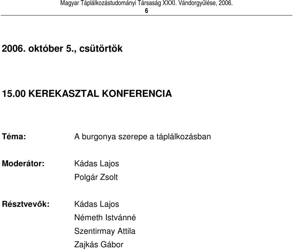 a táplálkozásban Moderátor: Kádas Lajos Polgár