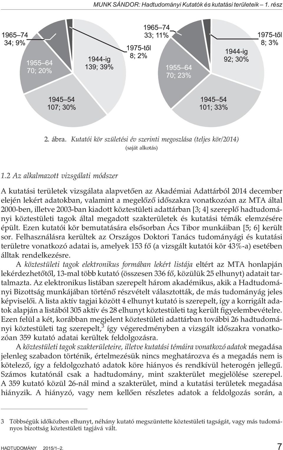 2000-ben, illetve 2003-ban kiadott köztestületi adattárban [3; 4] szereplõ hadtudományi köztestületi tagok által megadott szakterületek és kutatási témák elemzésére épült.