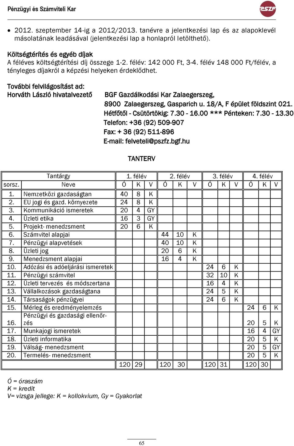 További felvilágosítást ad: Horváth László hivatalvezető BGF Gazdálkodási Kar Zalaegerszeg, 8900 Zalaegerszeg, Gasparich u. 18/A, F épület földszint 021. Hétfőtől - Csütörtökig: 7.30-16.